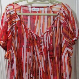 Fiery red and white shear blouse